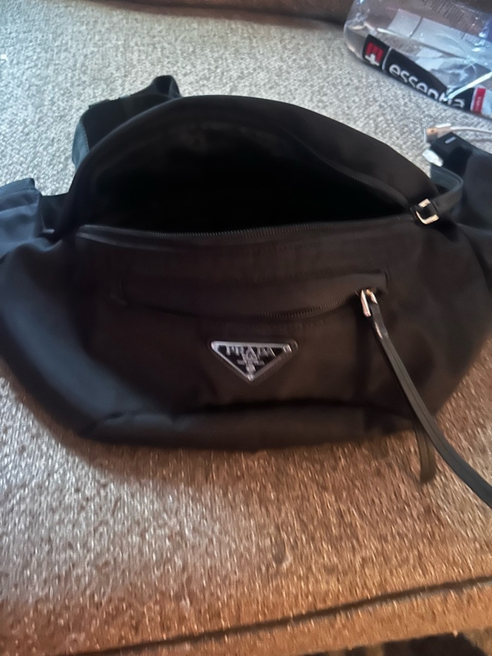 Prada Black Nylon Waist Bag with Silver Triangle Emblem